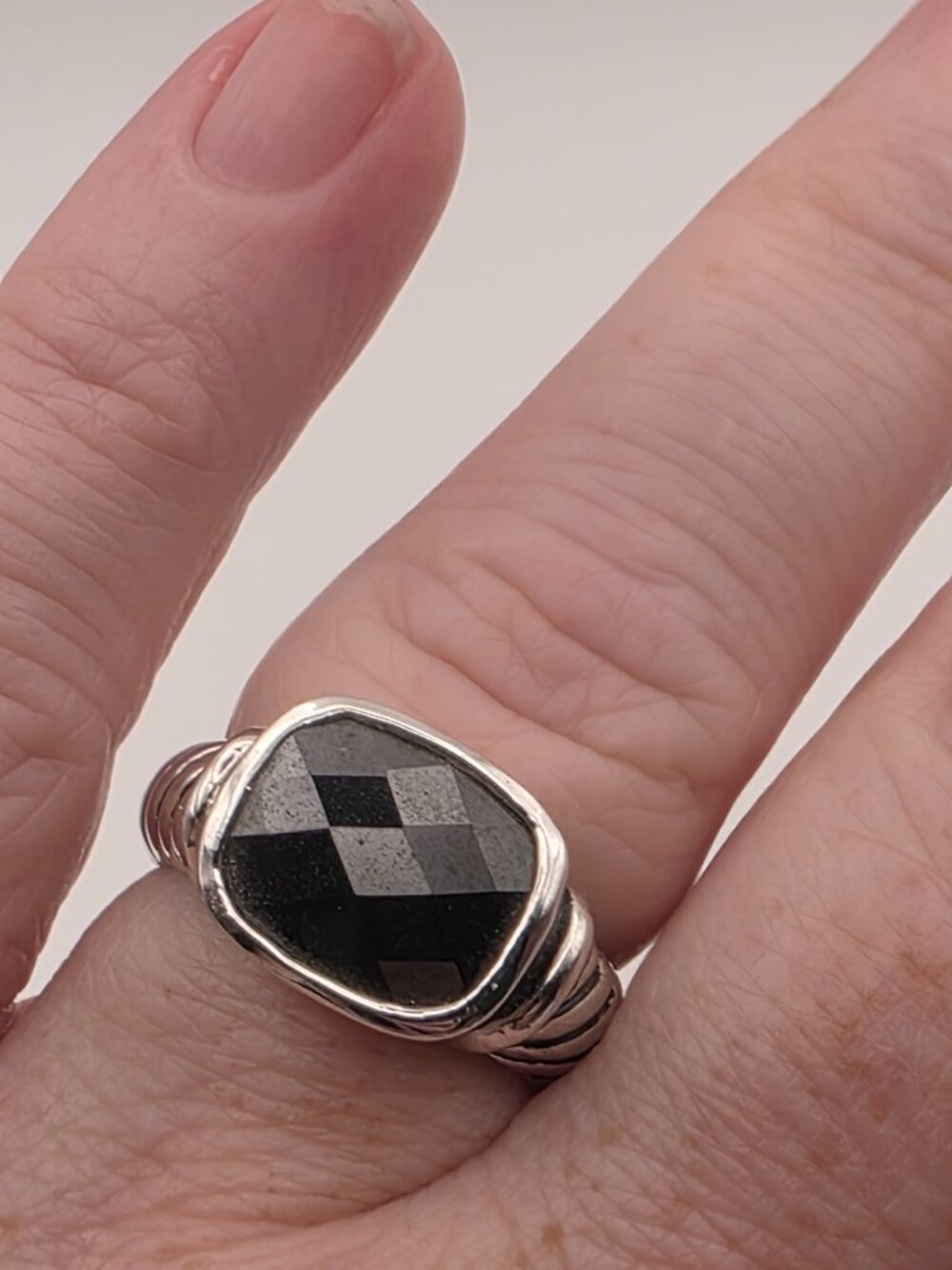 Premier Designs Midnight Black Faceted Statement Ring Silver Tone Size 8